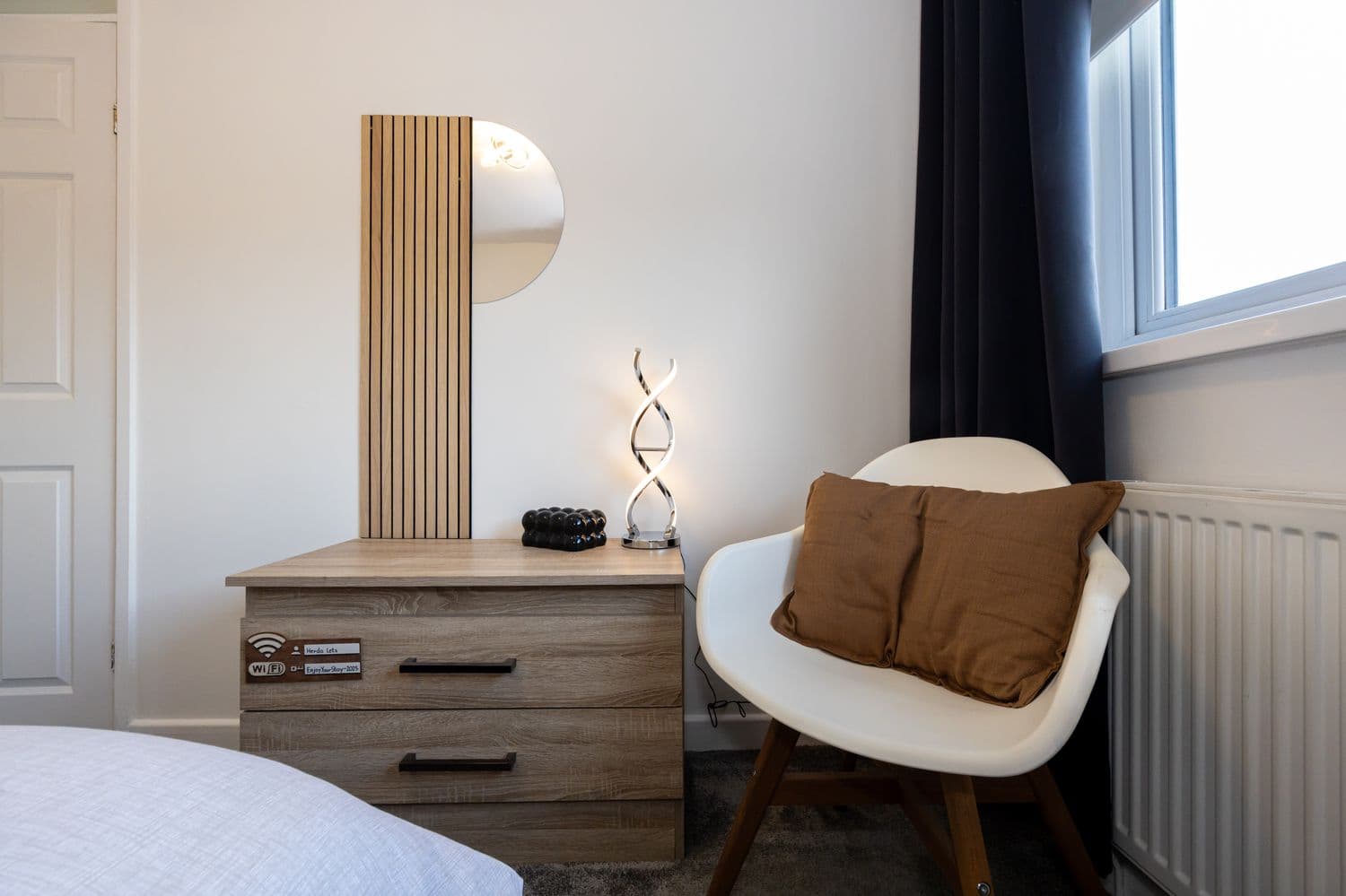 Bedroom with guest welcome details