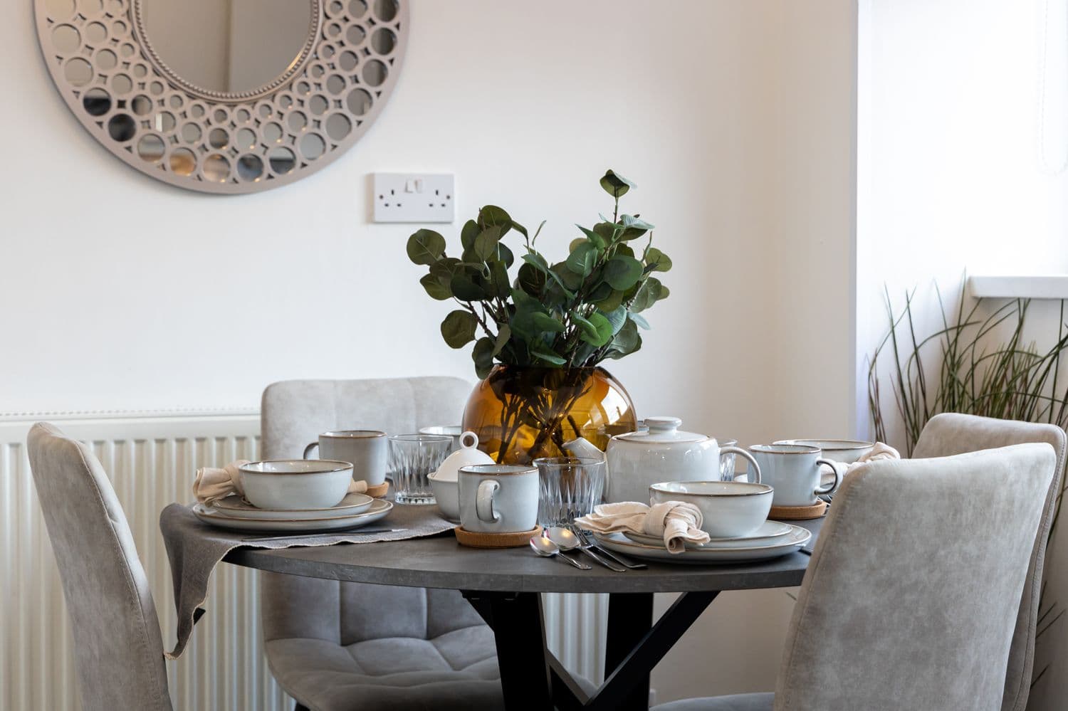Dining area set for guests